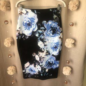 Black and Blue floral Pencil Skirt
